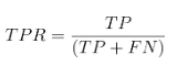 Equation 1: the True Positive Rate (TPR) equals TP divided by (TP plus FN).